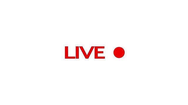 Live stream or broadcasting buttons sign animation on white background. Red text symbol, online stream emblem. For tv, shows and social media live performances