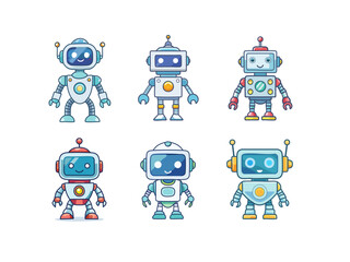 Cute Robot Face Icon in Cartoon Style | Flat Front View Robot Character Vector Set | Adorable Colorful Robot Avatar Icon for Kids Game, App UI, Web Sticker and Graphic Design