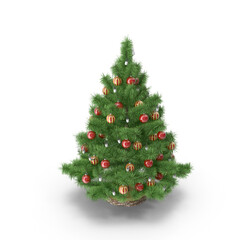Fototapeta premium Decorated Christmas Tree with Red and Gold Ornaments isolated on transparent background
