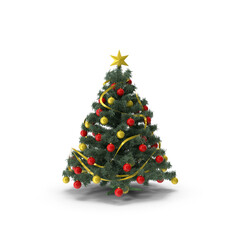 Decorated Christmas Tree with Red and Gold Ornaments isolated on transparent background
