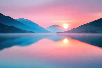 Obraz premium Serene mountain lake sunrise