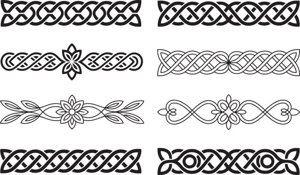 Vector collection of decorative celtic and floral borders for design elements and decorative purposes
