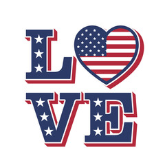 Love USA Vector illustration. Heart Shaped American Flag. Vector Independence Day Typography For T Shirts, Posters, Banners, Cards, Party Decor, Balloons