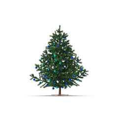 Decorated Christmas Tree with Blue and Silver Ornaments isolated on transparent background