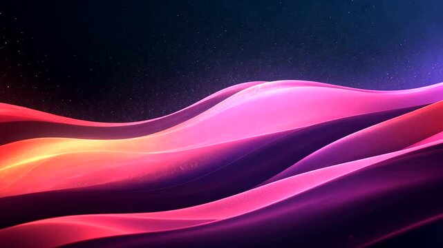 Abstract waves of pink, purple, and orange hues flow across a cosmic background filled with faint stars, evoking a dreamy, futuristic feel