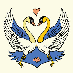 Two Swans Forming a Heart Romantic Bird Illustration