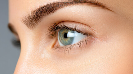 Obraz premium Close up of woman eye showcasing clear skin, defined eyelashes, and natural look