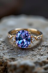 Elegant Gold Ring with Purple Gemstone