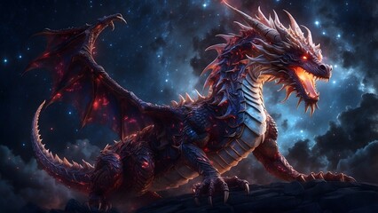 A celestial dragon weaving through the stars in a glowing night sky, fantasy and mythology backdrop, cinematic HDR vibrant theme colors, promo movie sales poster banner book cover background