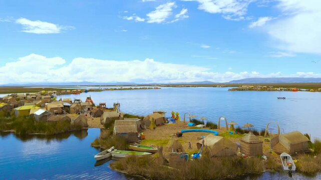 Aerial View of Uros Floating Islands on Lake Titicaca in Peru