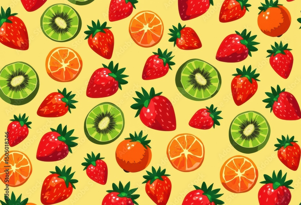 Poster a vibrant mosaic of fruit icons creating a seamless background pattern