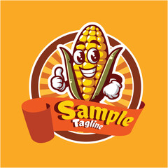 Cheerful Corn Cob Mascot Brand Logo Design