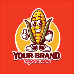 Cheerful Corn Cob Mascot Brand Logo Design