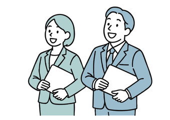 ノートパソコンを持つビジネス男女 – オフィスでのプレゼン準備