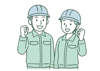 安全第一！作業服姿でガッツポーズする男女
