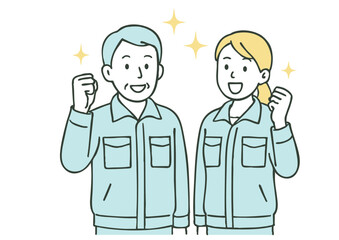 輝くシニアスタッフ！やる気に満ちた笑顔の作業着姿