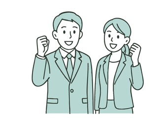 スーツ姿の男女ビジネスパーソンのガッツポーズ