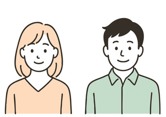 若い男女のシンプルなバストアップイラスト