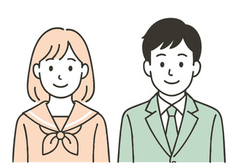 制服の高校生男女のバストアップイラスト