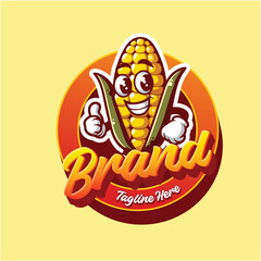 Cheerful Corn Cob Mascot Brand Logo Design