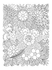 Fototapeta premium Black and white flower pattern for coloring. Doodle floral drawing. For adult and kids. Doodle floral drawing. Art therapy coloring page. Coloring Flower Page.