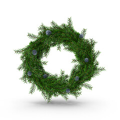 Pine Wreath with Blue Pinecones isolated on transparent background