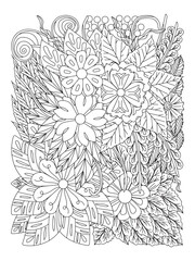 Black and white flower pattern for coloring. Doodle floral drawing. For adult and kids. Doodle floral drawing. Art therapy coloring page. Coloring Flower Page.