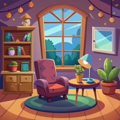 Cozy Room Interior Design with Comfortable Chair and Wooden Furniture