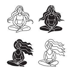 Minimalist Black and White Yoga Woman Silhouette in Lotus Pose