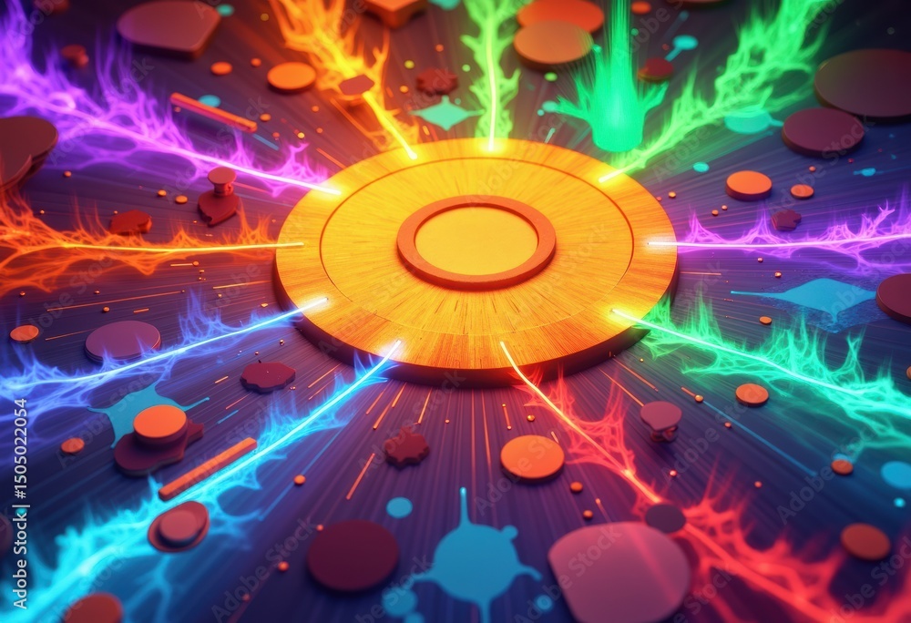 Aufkleber rotating wafers reflecting vibrant laser beams in a dynamic display