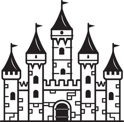 Fototapeta premium castle icon, 2d, minimalist design, bold outlines, black colour only, vector style, soft lines icon black vector illustration