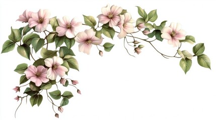 Obraz premium pink clematis vine watercolor illustration on white background