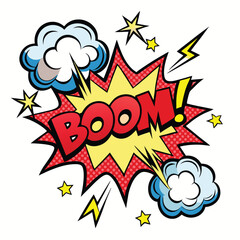 Cartoon comic sign burst clouds. Speech bubble, boom sign expression and pop art text frames. Comics mem expressions speech, superhero book bubbles label. Isolated vector symbols set 
