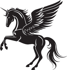 minimal horse with wings symbol, black color, white background, side view, no realistic details icon