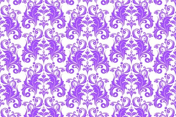 Seamless pattern with purple floral ornament in baroque style for wallpaper, background, textile, card, fabric, wrapping paper, decoration, print, packaging, etc. Ornate damask flower ornament.