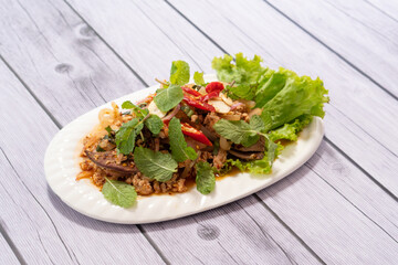 spicy minced pork salad, minced pork mash with spicy, Thai food