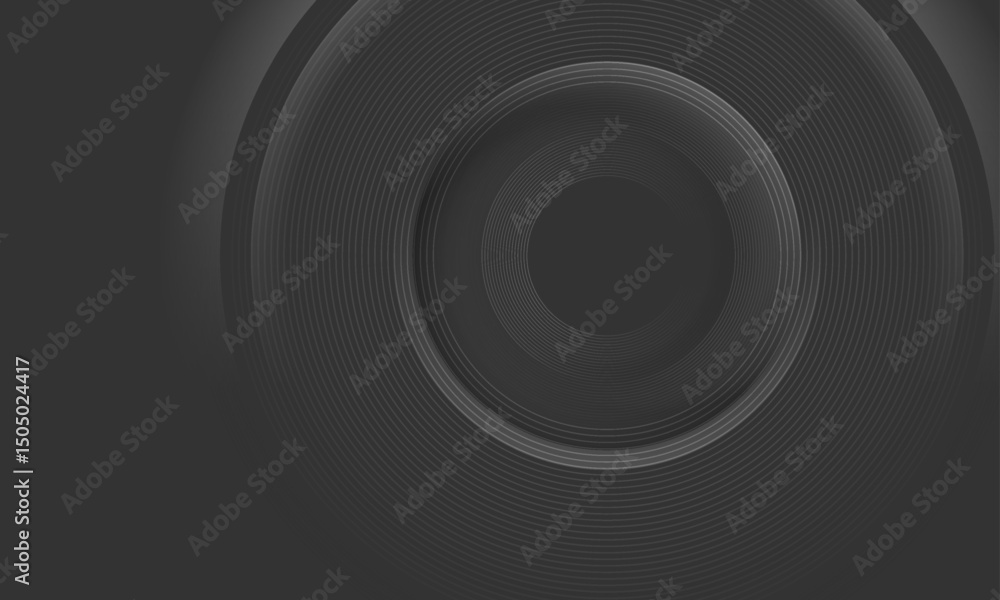 Fototapete Abstract linear glossy circles tech geometric minimal background. Dark grey vector design