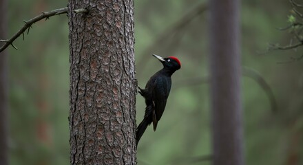 Black Woodpecker on Pine: Serene Forest Portrait