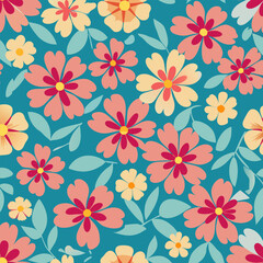 Vibrant Floral Pattern. Seamless Peach and Pink Flower Background