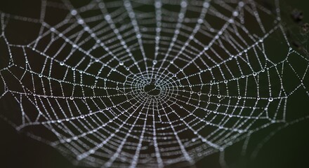 Fototapeta premium Dew-Kissed Spiderweb: Intricate Design in Nature's Art
