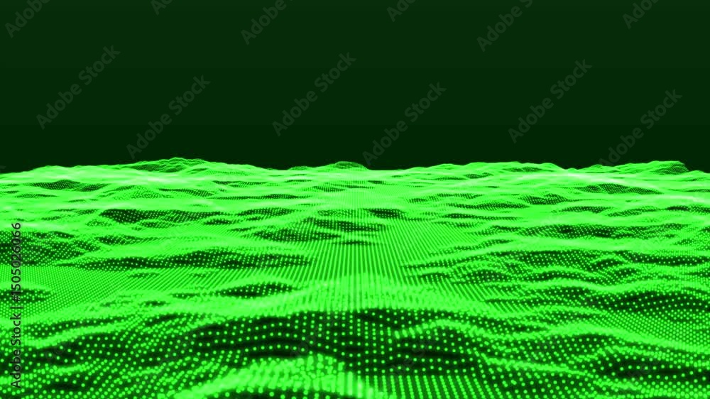 Poster futuristic abstract digital landscape - green version and retro land. flying over data patterns, abs