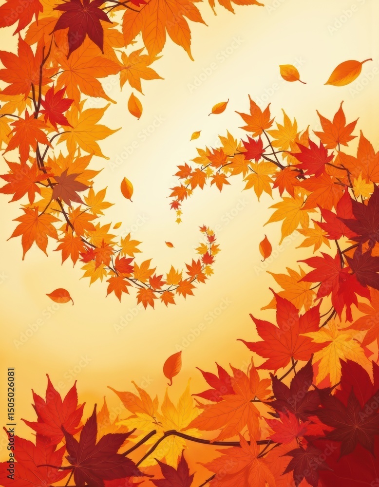 Poster drifting autumn leaves creating a mesmerizing wave pattern in warm colors