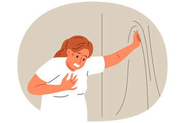 Woman suffering from obesity feels pain in heart and shortness of breath after climbing stairs. Health problems and risk of myocardial infarction are caused by obesity leading to impaired immunity