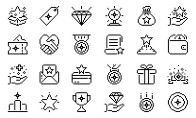 Benefit pixel icons collection set. Containing reward, bonus and more. Vector illustration