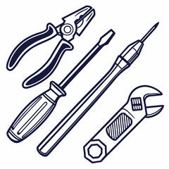 Vector illustration of appliance repair tools set, isolated on white background