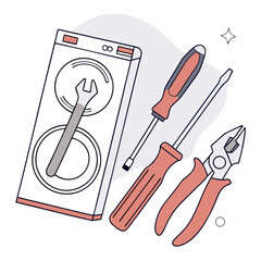 Vector illustration of appliance repair tools set, isolated on white background