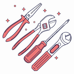 Vector illustration of appliance repair tools set, isolated on white background