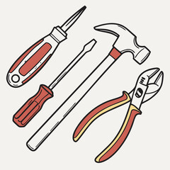 Vector illustration of appliance repair tools set, isolated on white background