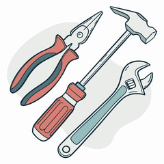 Vector illustration of appliance repair tools set, isolated on white background