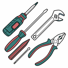 Vector illustration of appliance repair tools set, isolated on white background